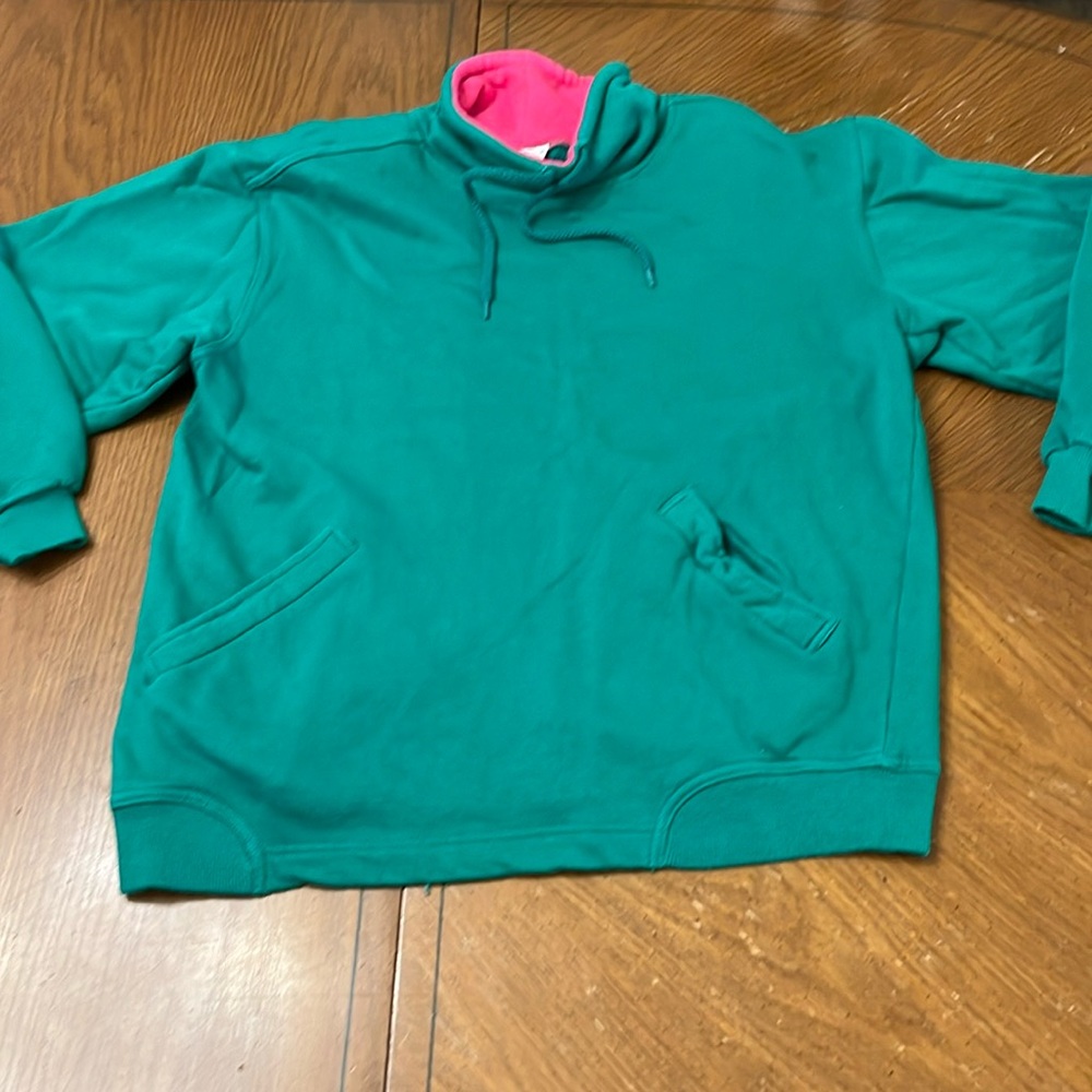 Vintage 90s Lacoste drawstring mock neck sweatshirt w/ pockets & shoulder pads S